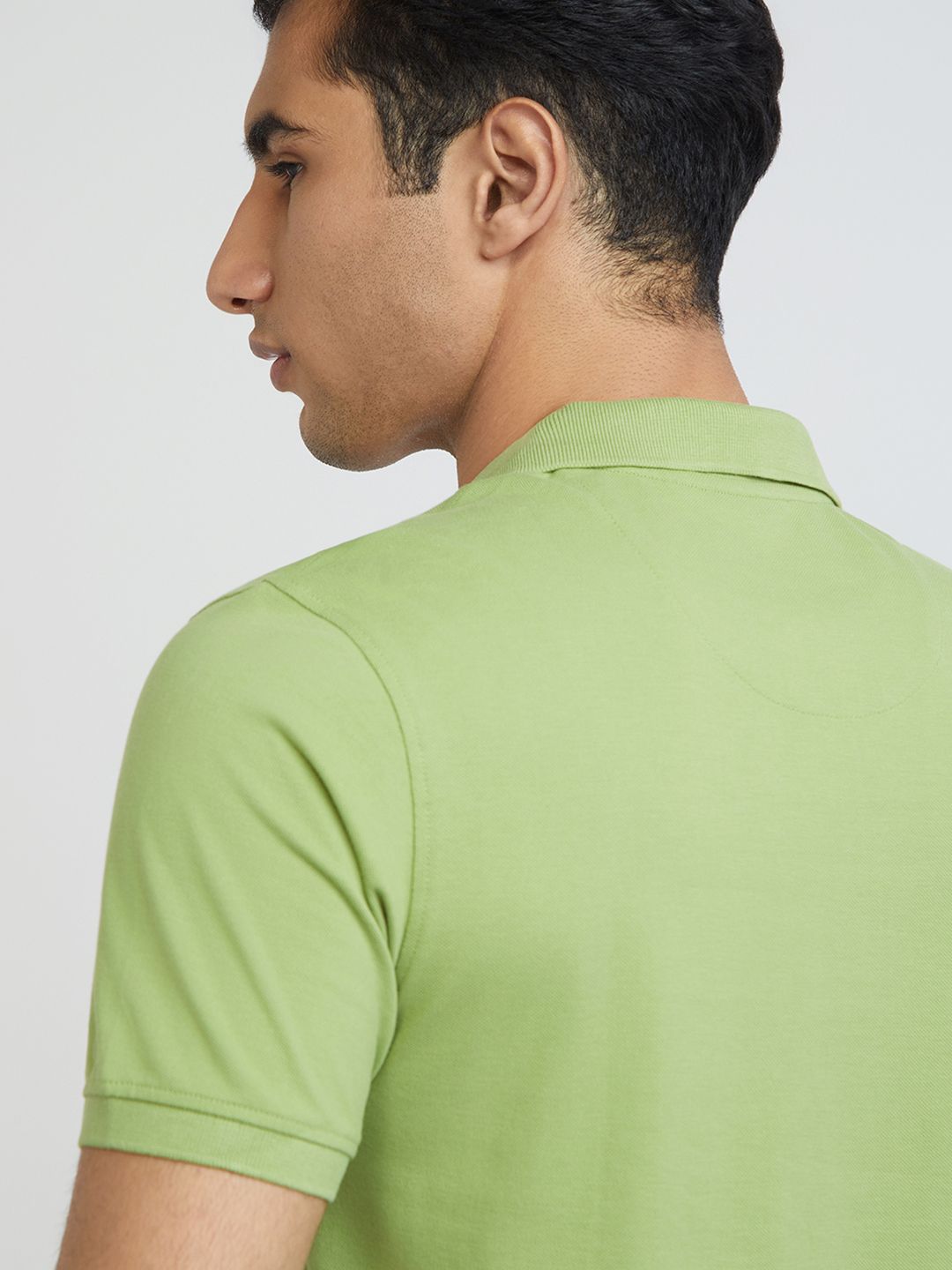 Raymond Men Green Pure Cotton Solid Polo Collar T-shirt
