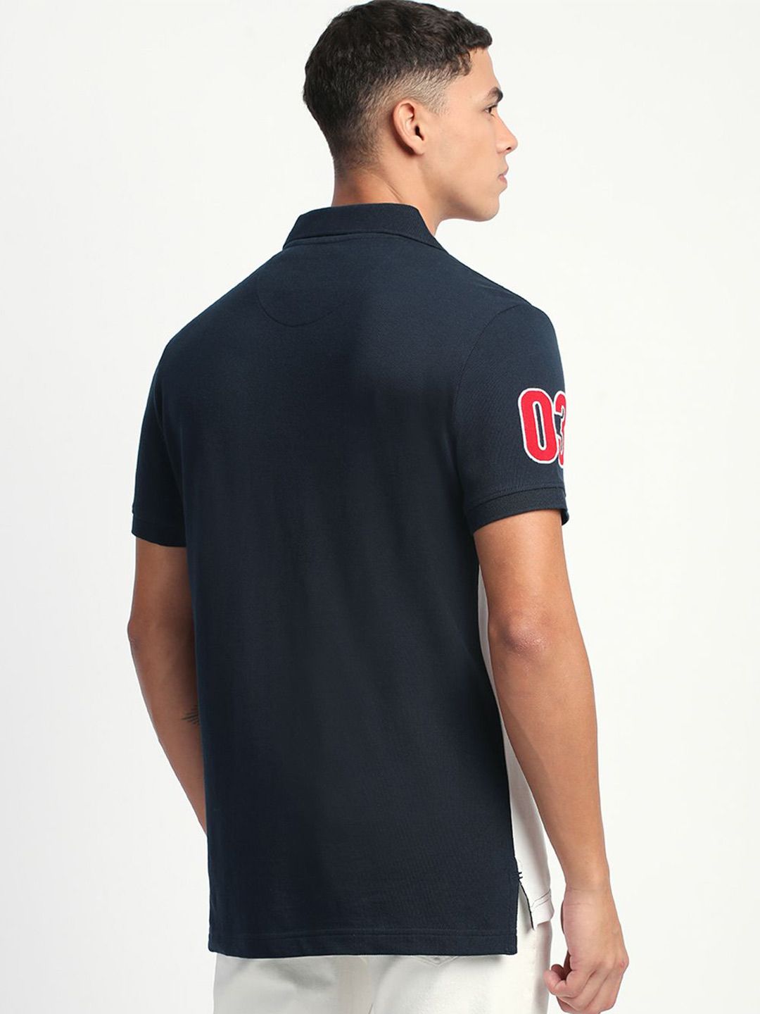 THE BEAR HOUSE Men Colourblocked Printed Polo Collar Cotton Slim Fit T-Shirt