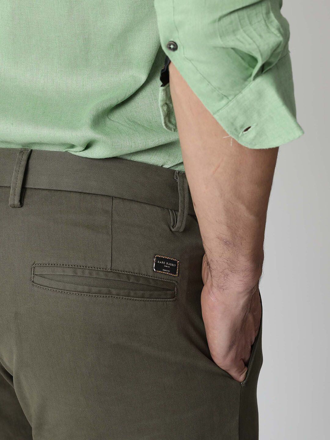 RARE RABBIT Men Cloveys Slim Fit Mid-Rise Cotton Trouser