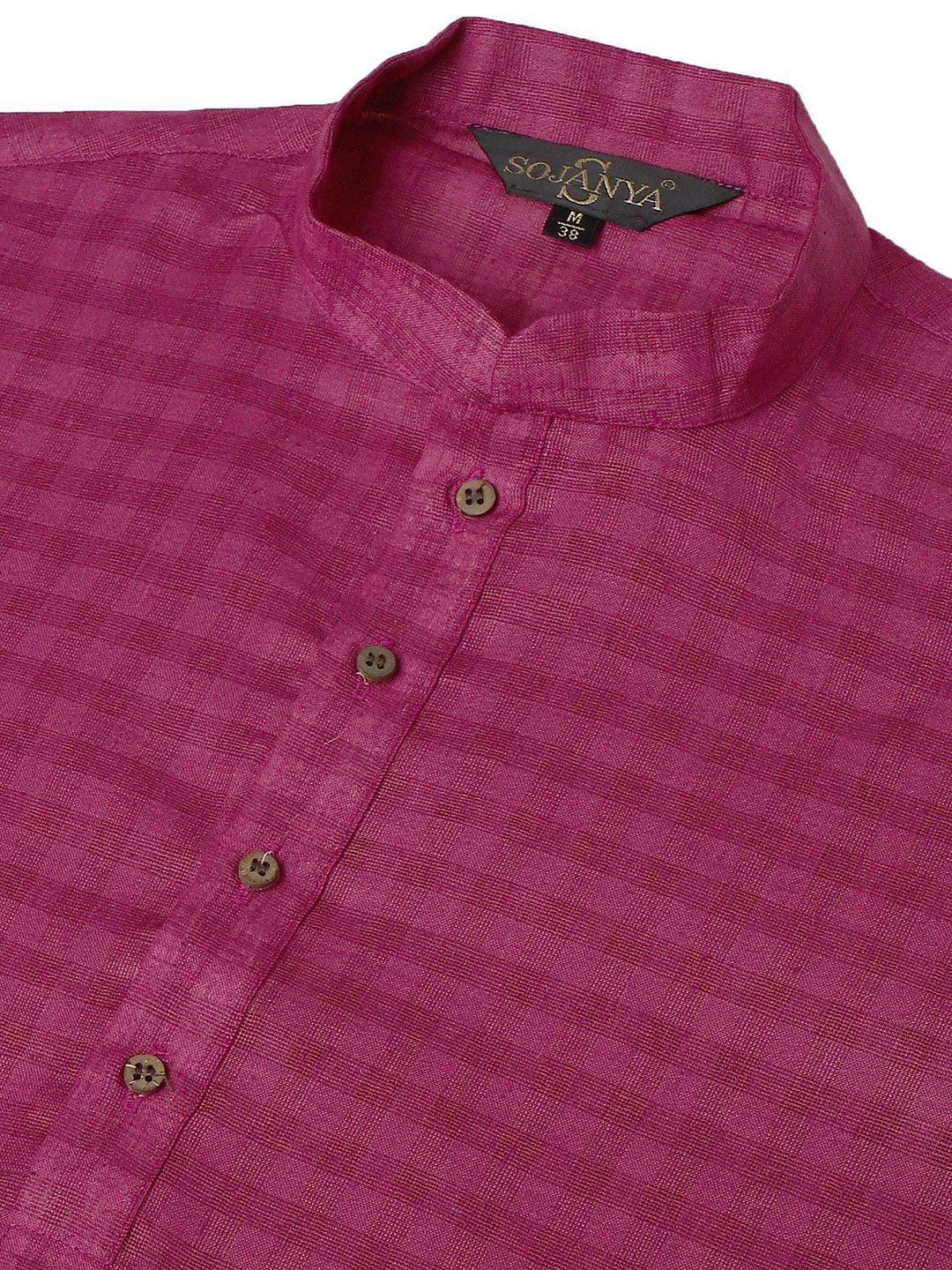 Anug by SOJANYA Men Magenta Checked Dobby Mandarin Collar Kurta