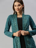 Global Desi Blue & Black Floral A-Line Dress With a Layer