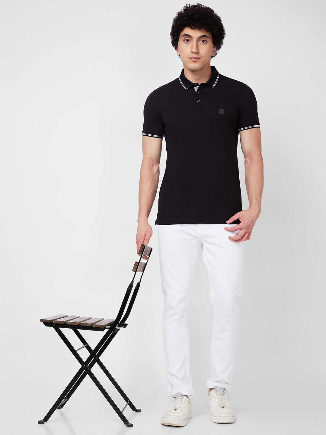SPYKAR Polo Collar Short Sleeves Slim Fit Cotton T-shirt