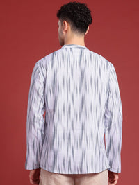 Anouk Men Ikat Printed Mandarin Collar Pure Cotton Short Kurta