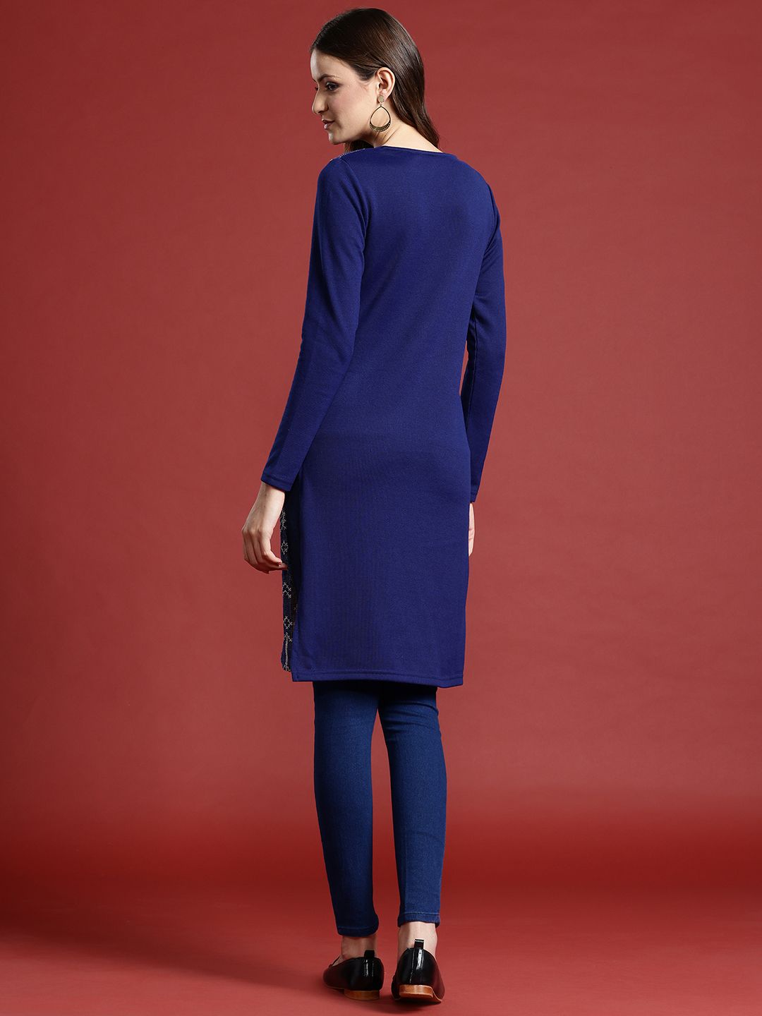 Anouk Geometric Woven Design Winter Kurta