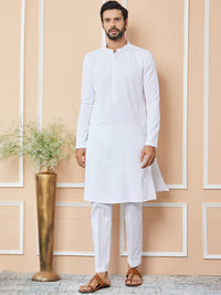 See Designs Floral Embroidered Mandarin Collar Pure Cotton Straight Kurta With Trousers