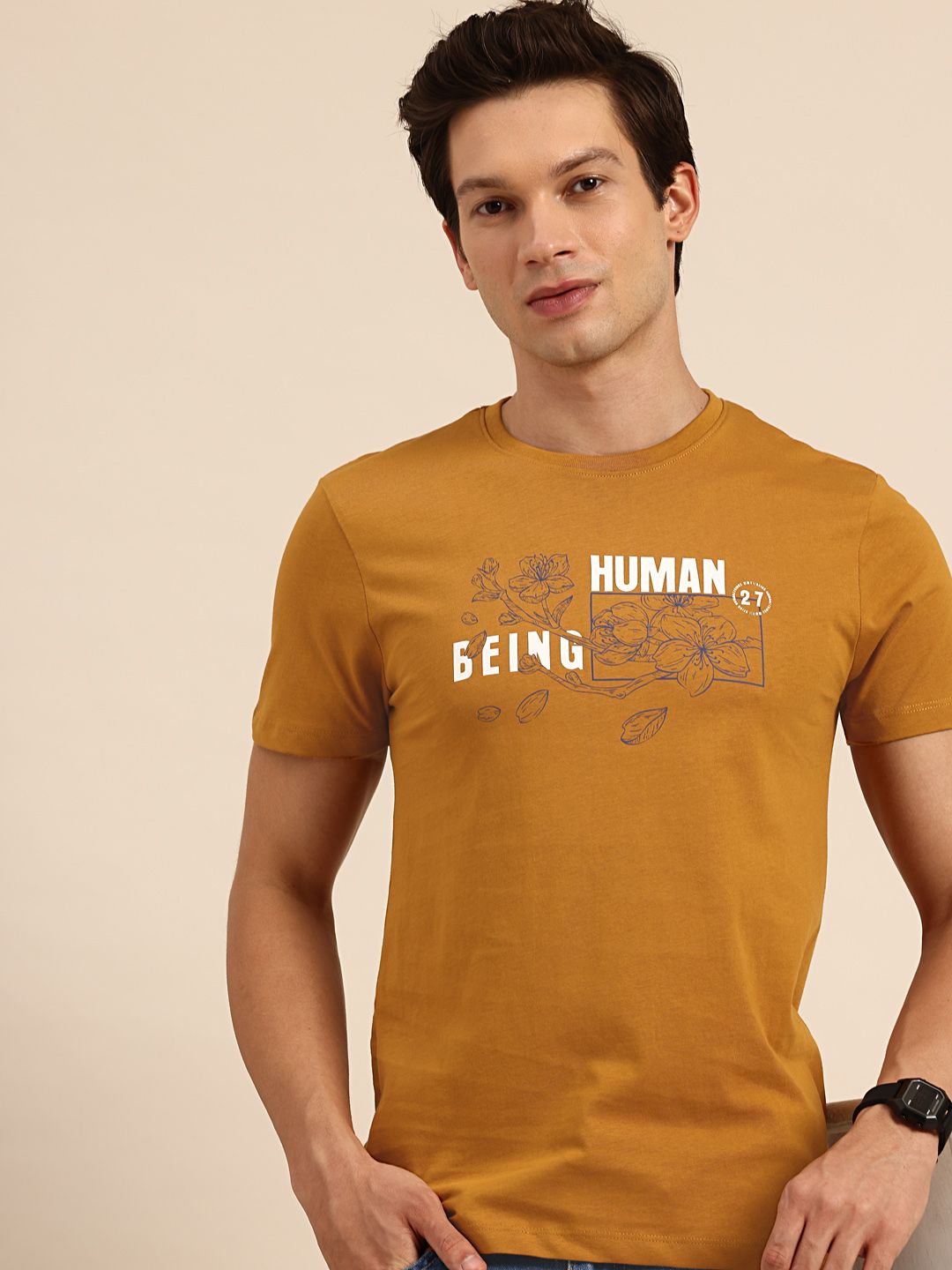Being Human Brand Logo Printed Pure Cotton Slim Fit T-shirt