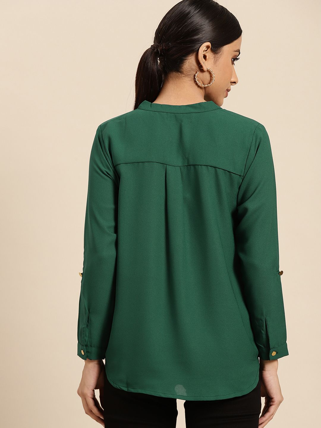 all about you Women Green Solid Shirt Style Top