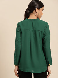 all about you Women Green Solid Shirt Style Top