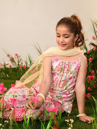 pspeaches Girls Floral Printed Regular Pure Cotton Kurta with Sharara & Dupatta