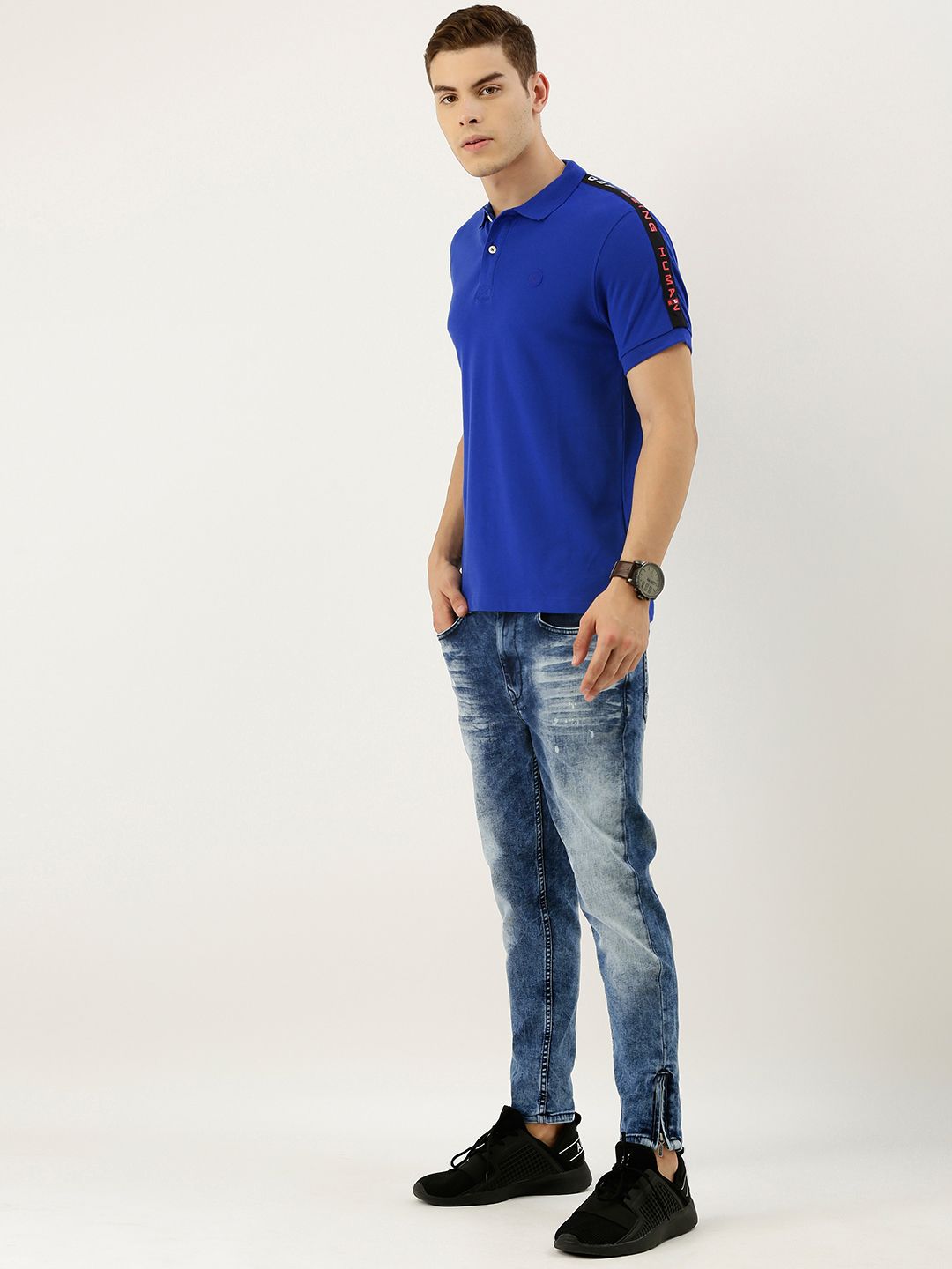 Being Human Men Blue Solid Polo Collar T-shirt