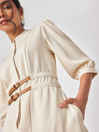 The Label Life Puff Sleeve A-Line Dress with Belt