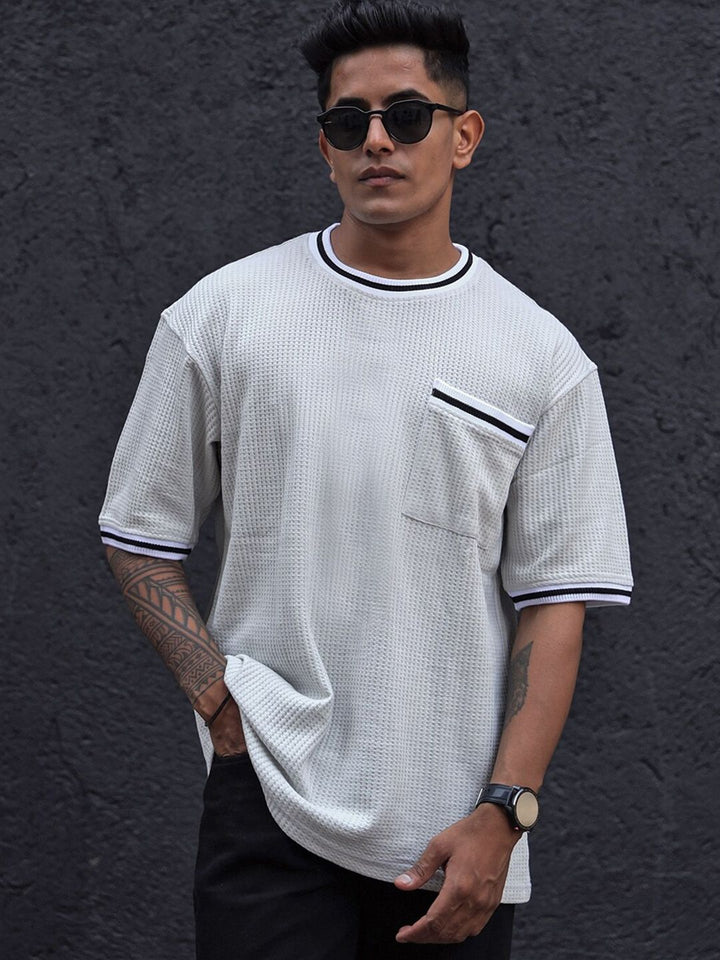 Powerlook Men Pockets Round Neck Solid Oversized T-shirt