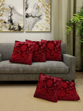 HOSTA HOMES Maroon Set of 5 Floral Embossed Velvet Square Cushion Covers