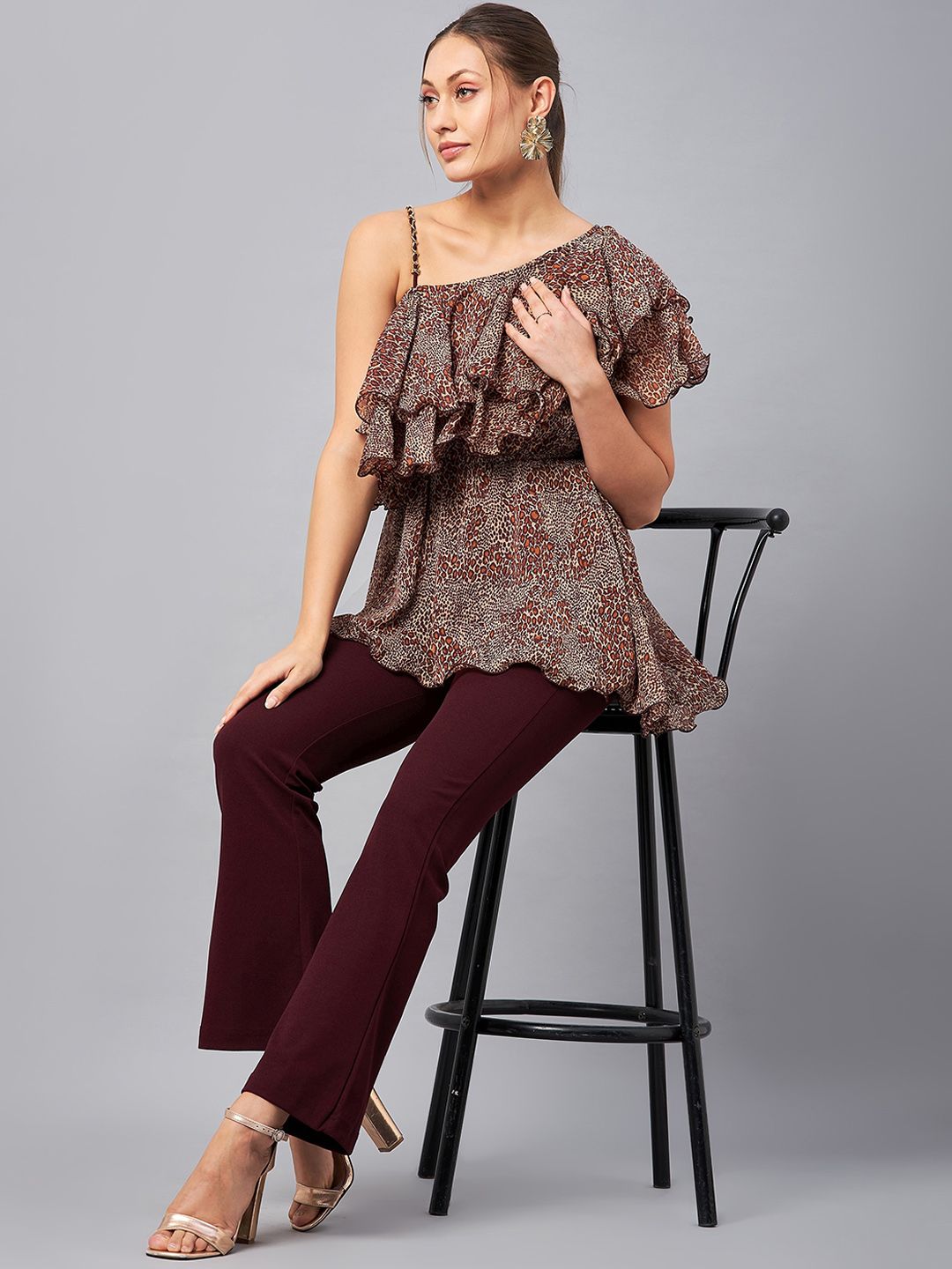 Antheaa Printed One Shoulder Tunic With Trousers