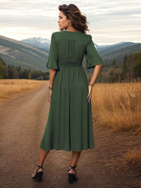all about you Green V-Neck A-Line Dress