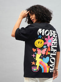SASSAFRAS More Self Love Printed Drop-Shoulder Oversized Pure Cotton T-shirt