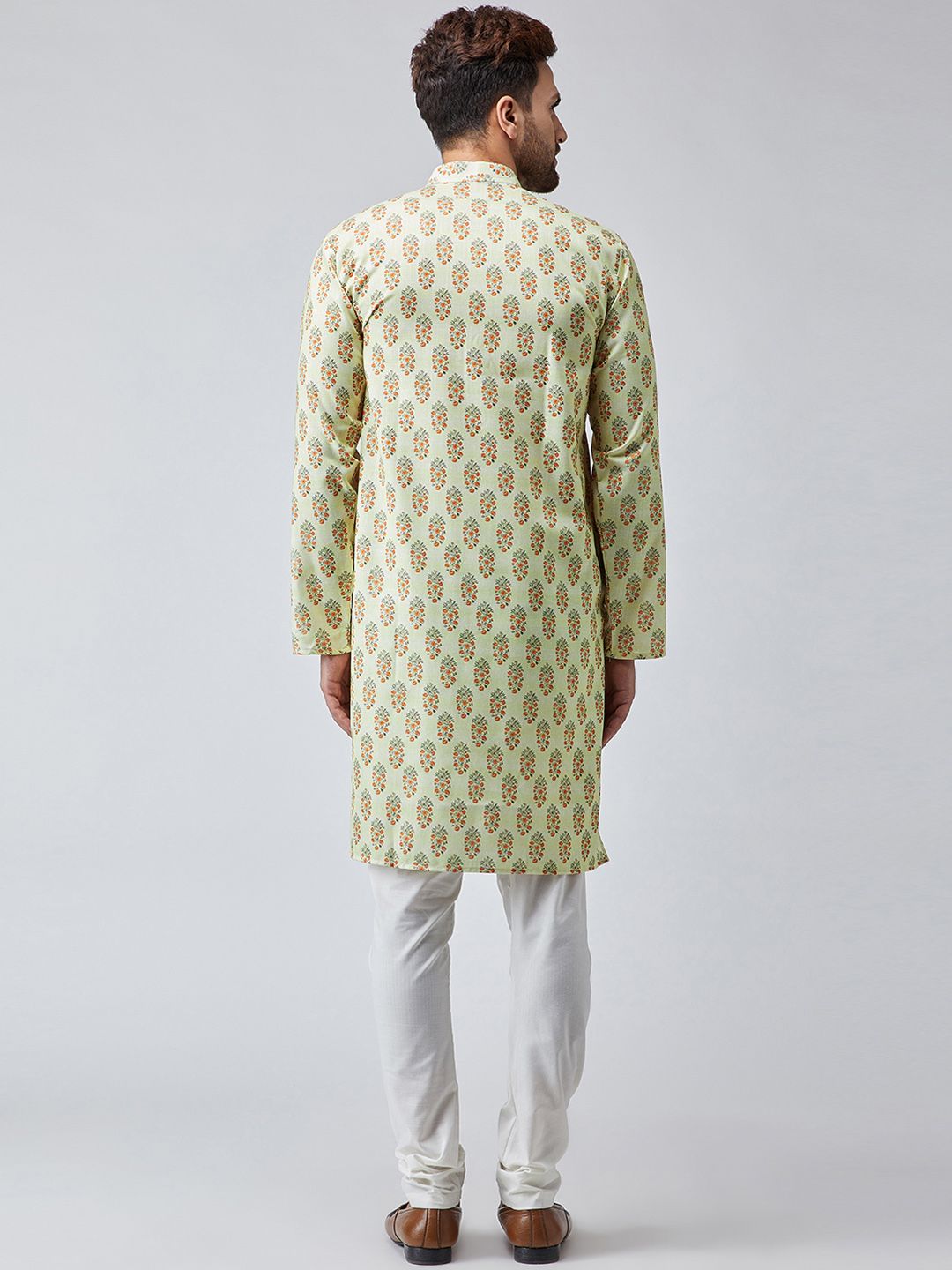 SOJANYA Men Lime Green Printed Straight Kurta