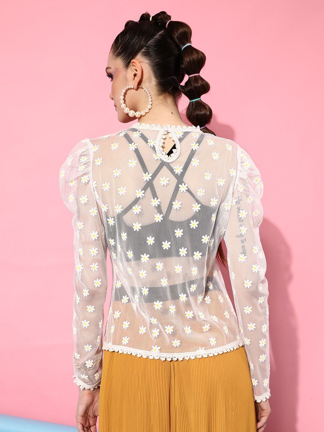 STREET 9 White Print Net Styled Back Top