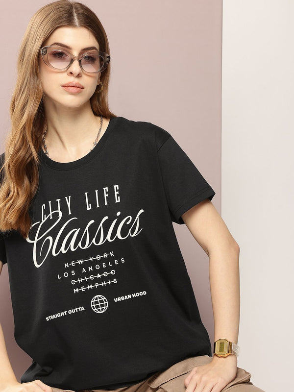 DILLINGER Typography Printed Drop-Shoulder Sleeves Pure Cotton Boxy T-shirt