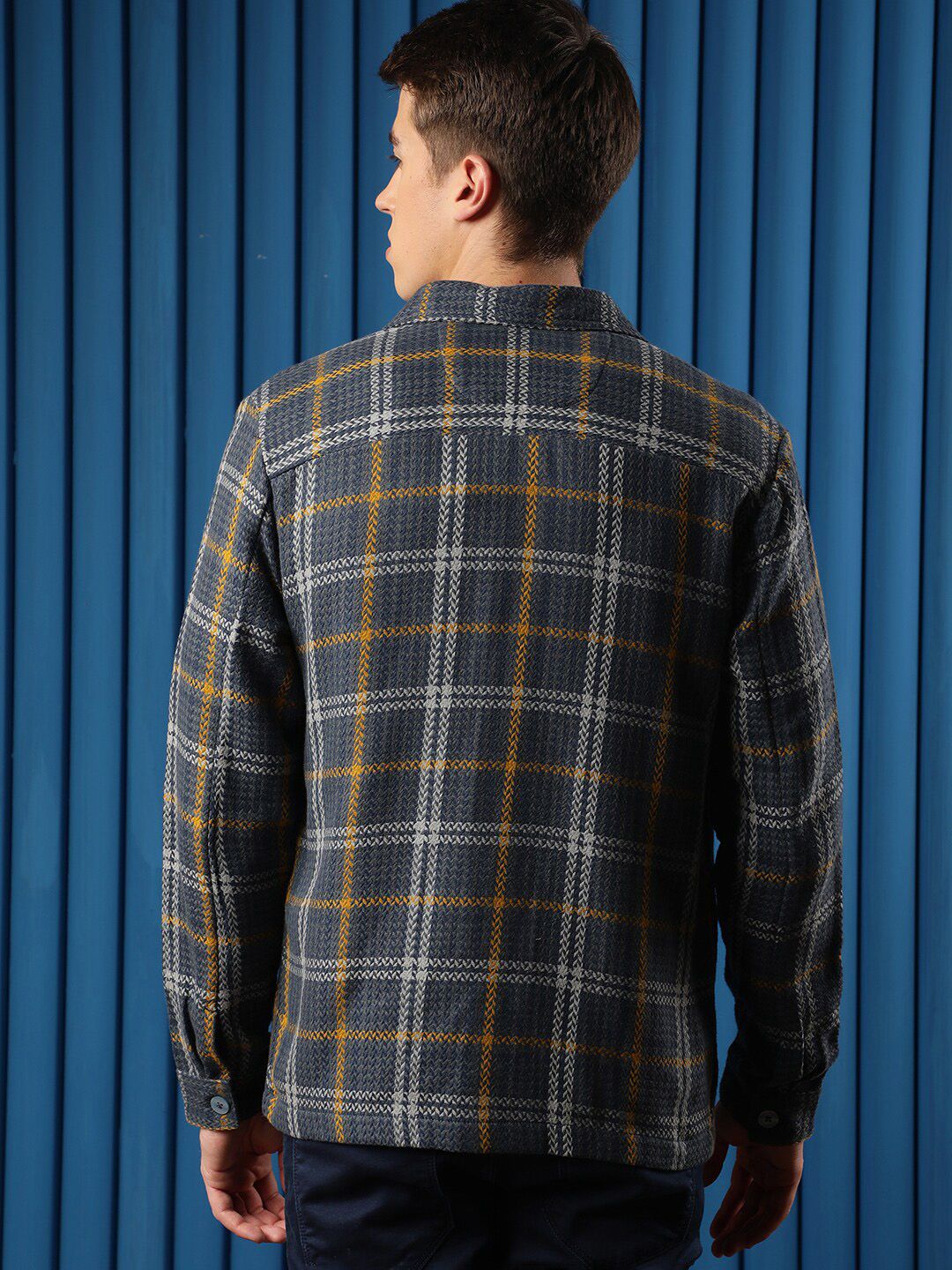 RARE RABBIT Men Hunter Tailored Fit Checked Denim Jacket