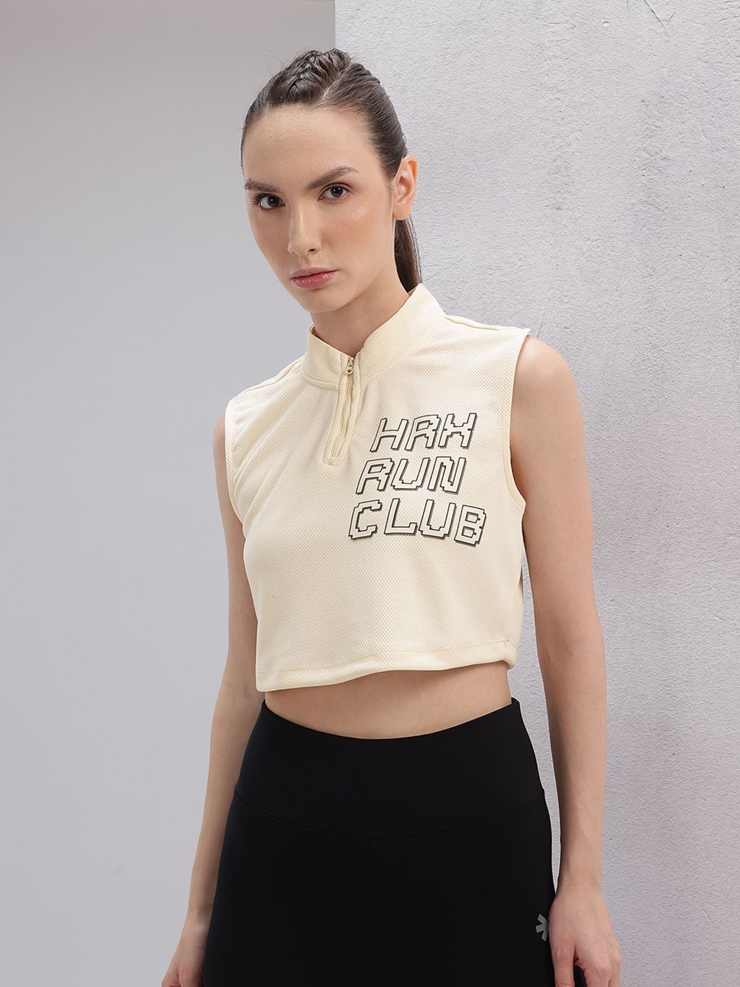 HRX by Hrithik Roshan Typography Print High Neck Crop Running T-shirt