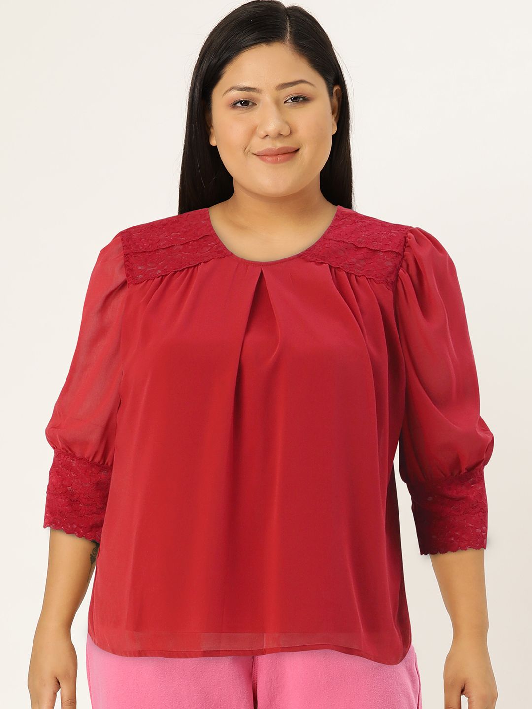 AND Round Neck Puff Sleeve Top