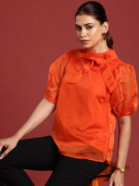 all about you High Neck Puff Sleeves Tie-Ups Detailed Top