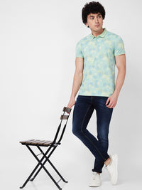 SPYKAR Floral Printed Polo Collar Slim Fit T-shirt