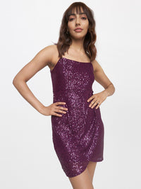AND Purple Embellished Sheath Mini Dress