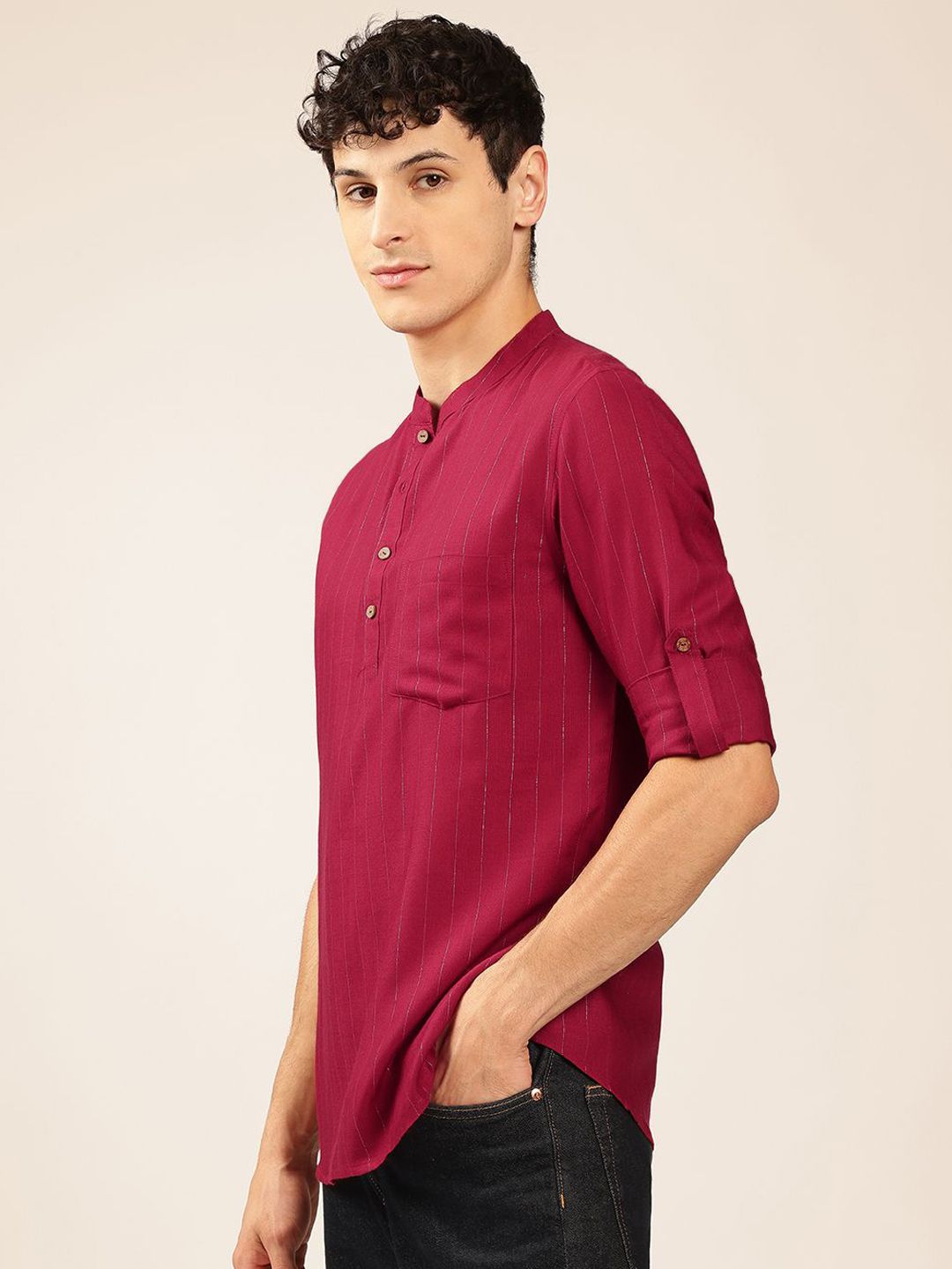 Anouk Mandarin collar Pathani Short Kurta