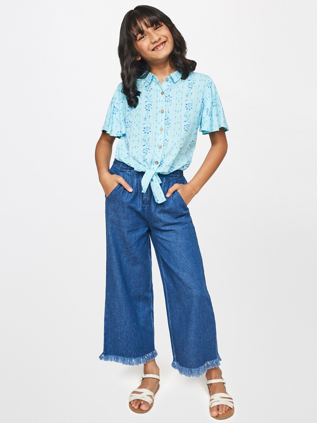 Global Desi Girls Blue Loose Fit Trousers