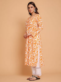 HOUSE OF KARI Notch Neck Floral Printed Cotton Straight Kurta