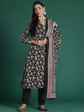 Indo Era Women Floral Printed Angrakha Pure Cotton Kurta with Trousers & With Dupatta