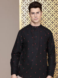 House of Pataudi Men Embroidered Mandarin Collar Thread Work Kurta