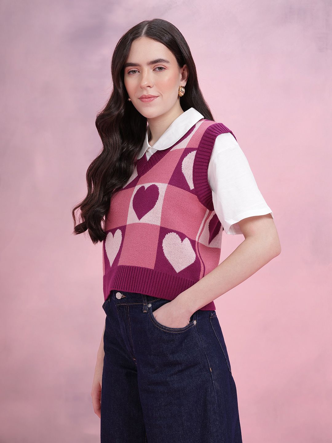 DressBerry Women Conversational Pattern Self Design V-Neck Knitted Pullover