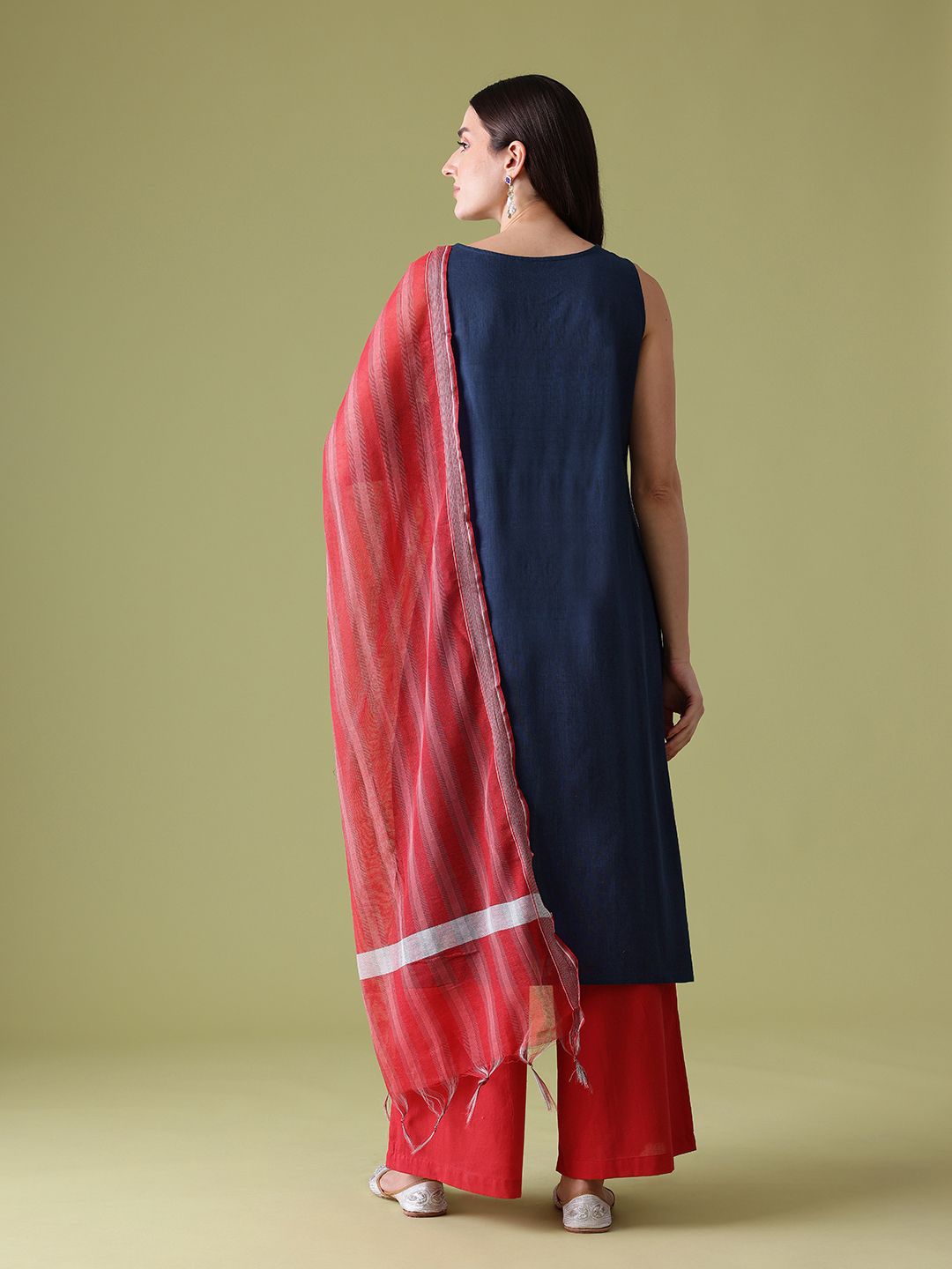 Anouk Sequinned Cotton Kurta with Palazzos & Dupatta