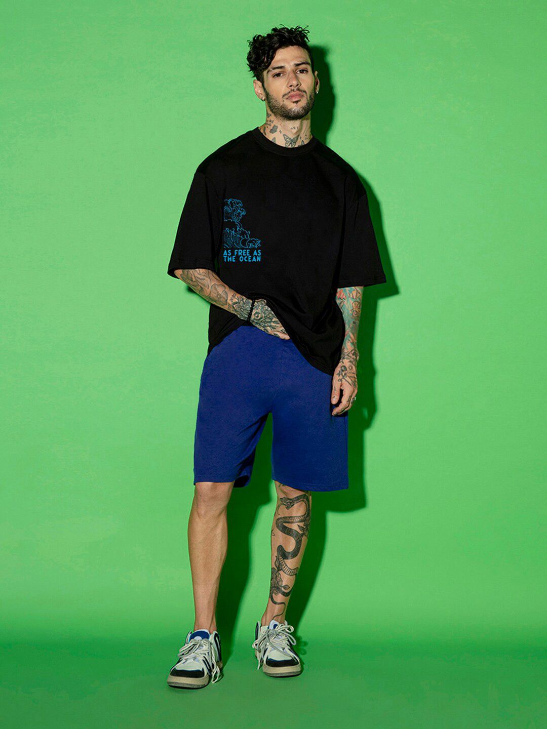 Bewakoof Typography Printed Drop-Shoulder Sleeves Oversized Cotton T-shirt