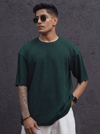 Powerlook Blue Cotton Round Neck Oversized T-shirt