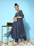Libas Floral Printed High Slit Gotta Patti Kurta with Trousers & Dupatta