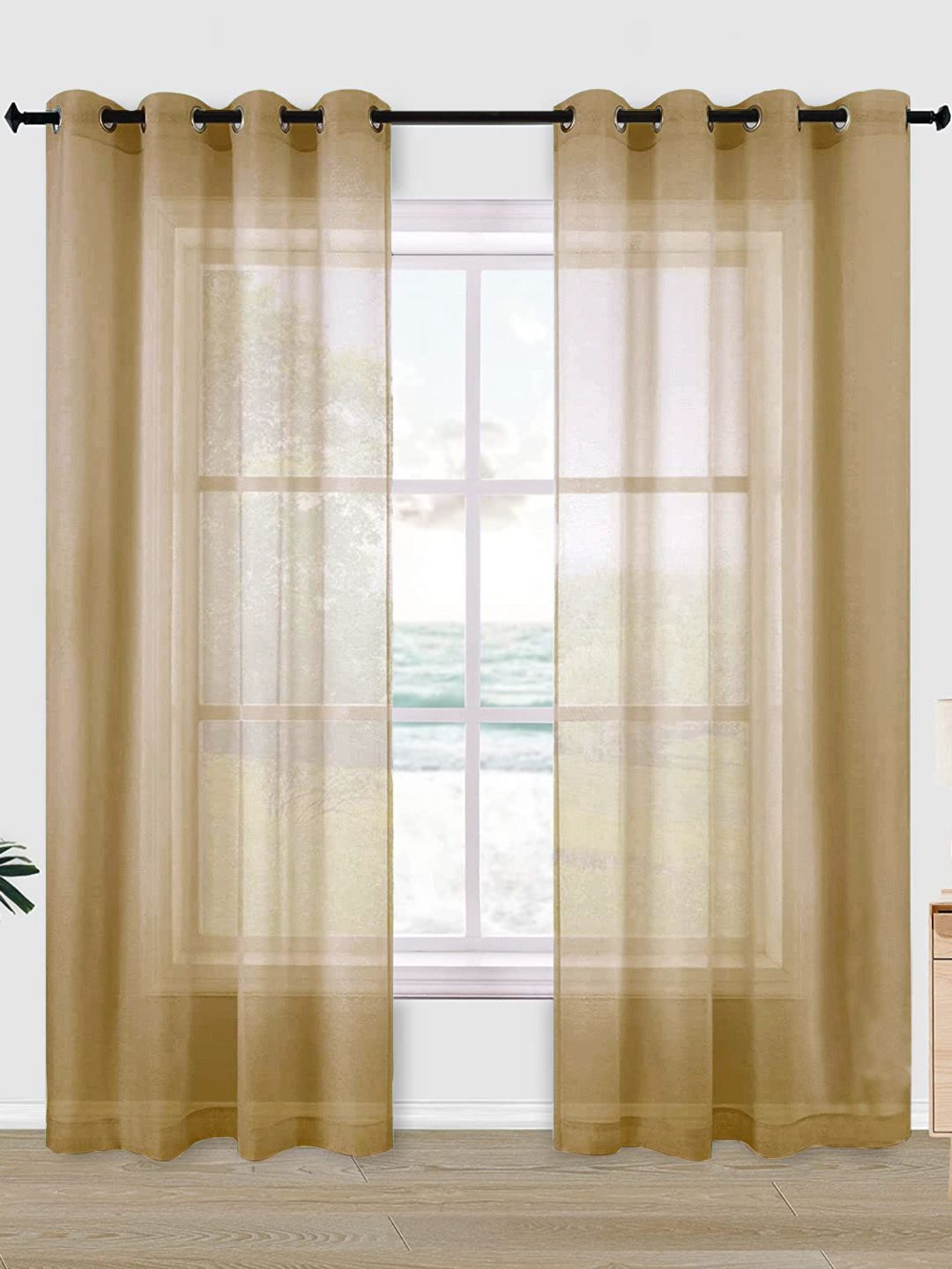 URBAN SPACE Set Of 2 Taupe Solid Sheer Door Curtains