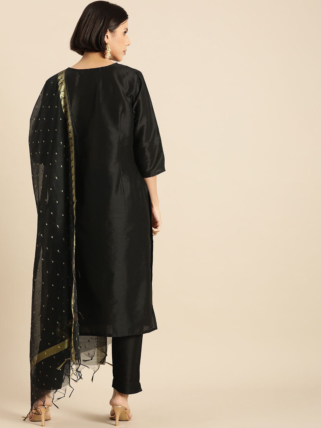 Anouk Women Black Kurta with Trousers & With Dupatta