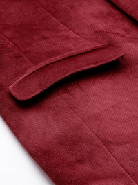 House of Pataudi Self Design Velvet Finish Mandarin Collar Bandhgala Jashn Blazer