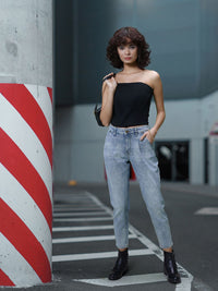 DressBerry Women Blue Heavy Fade Mom Fit Jeans