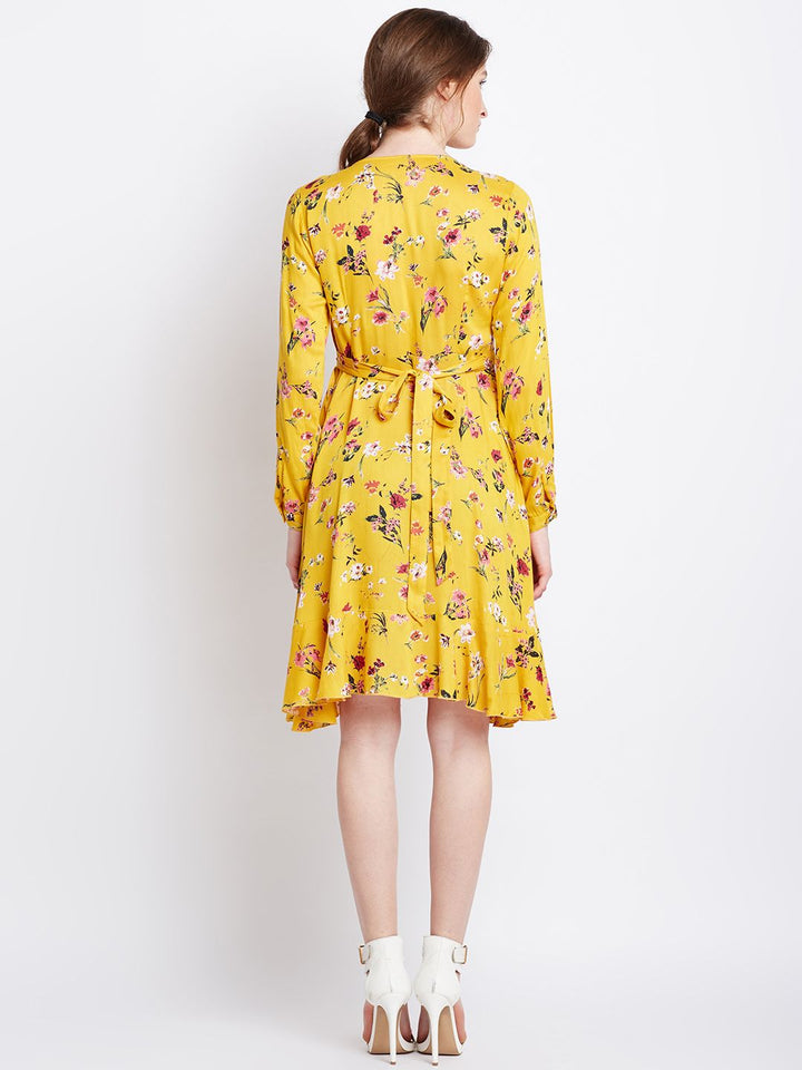 Berrylush Women Yellow Floral Printed Fit and Flare Dress