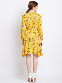 Berrylush Women Yellow Floral Printed Fit and Flare Dress