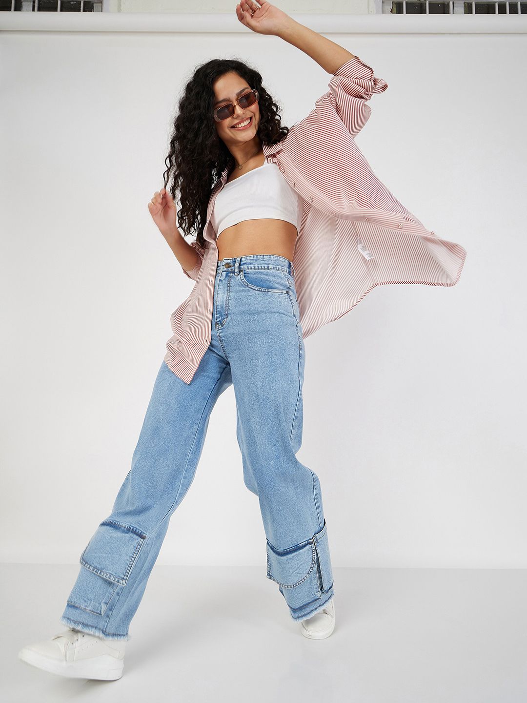 SASSAFRAS Striped Spread Collar Oversized Casual Shirt