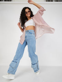 SASSAFRAS Striped Spread Collar Oversized Casual Shirt