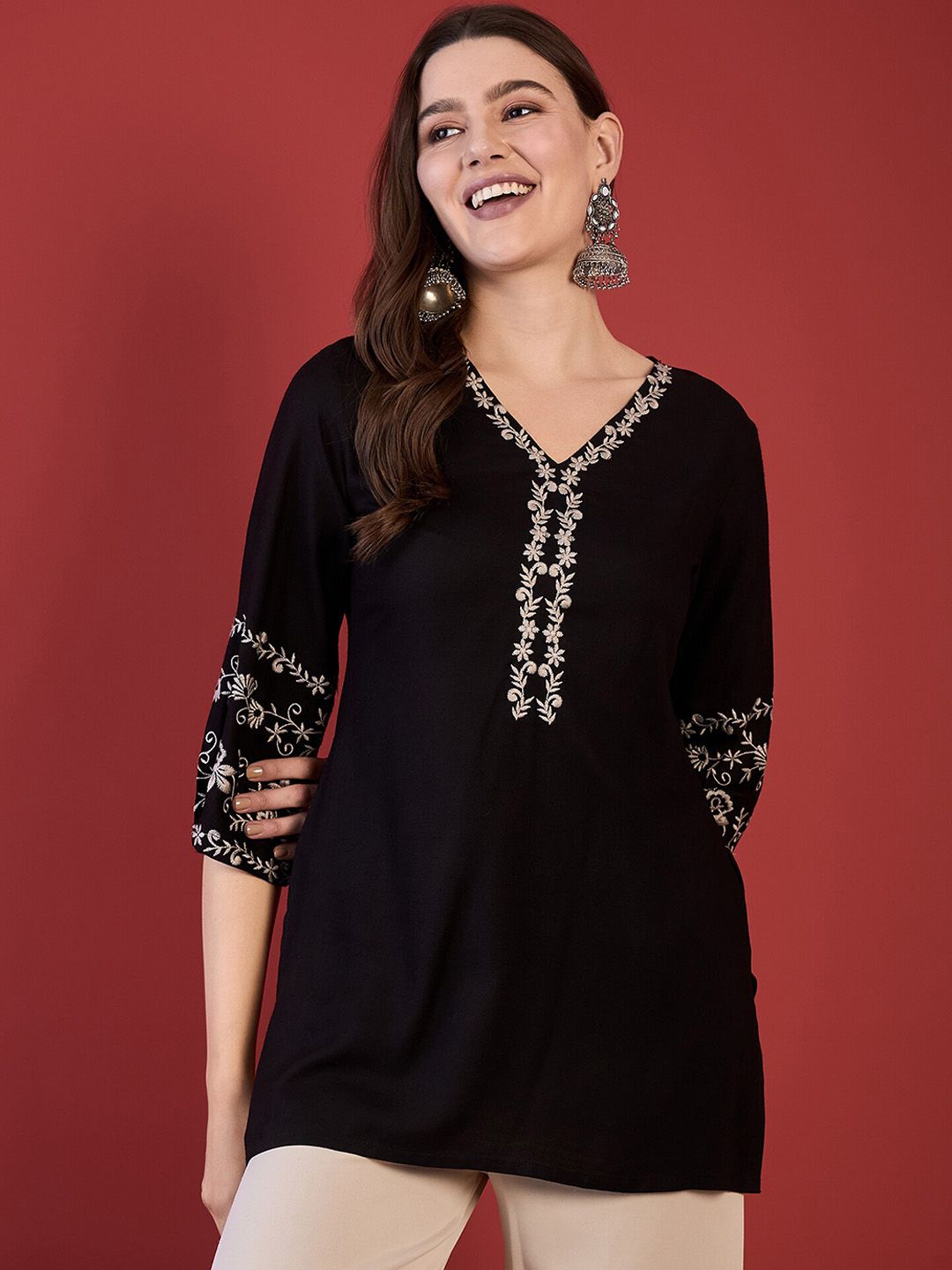Anouk V-Neck Regular Sleeves Short Kurti