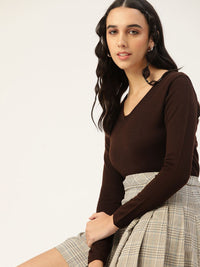 DressBerry Women Brown Solid Pullover