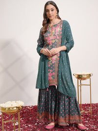 Vishudh Floral Printed Regular Beads and Stones Kurta with Sharara & With Dupatta